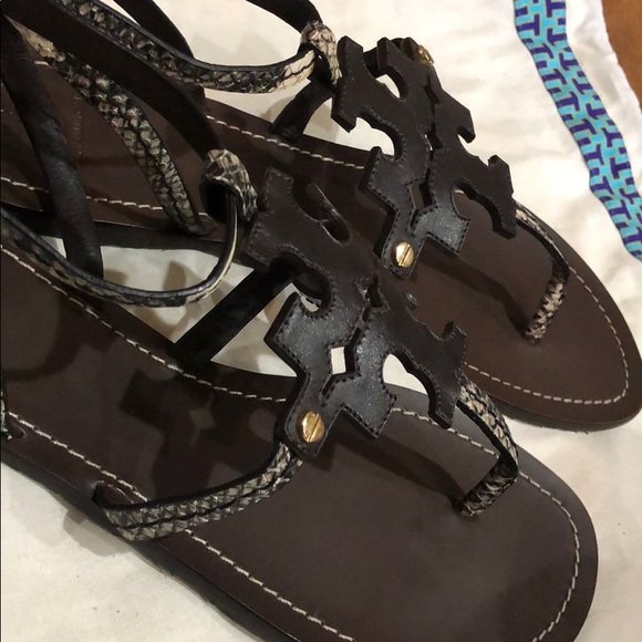 Tory Burch chandler snake embossed flat sandal - Picture 2 of 7